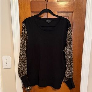 DKNY Black Sweatshirt with Leopard Print Sleeves